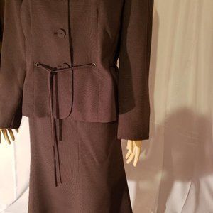 LeSuit Women 2pc Skirt Suit Brown with White Polka Dots Size 12